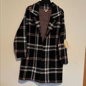 ONE WORLD Black and White Plaid Teddy Jacket